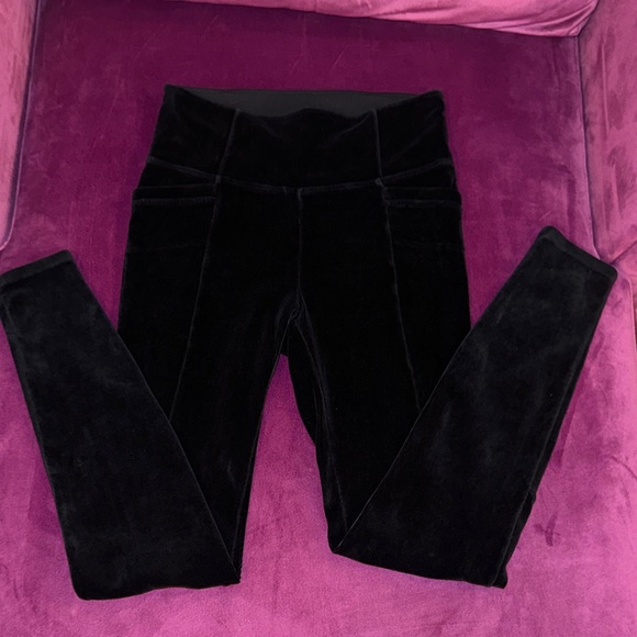 Athleta Pants - Athleta Black Women’s Velvet Elastic Waistband Fitted Leggings Pants Small